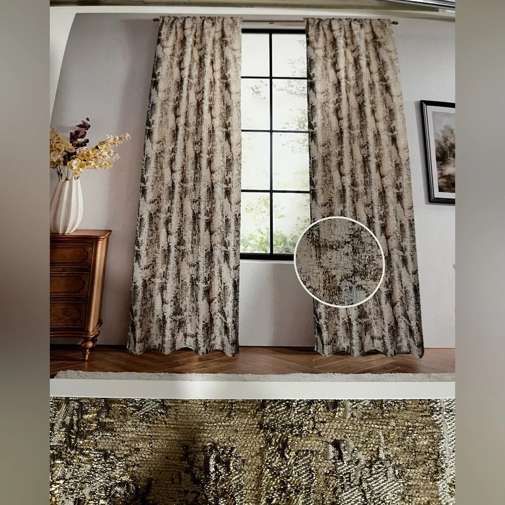 1-NWT CALLISTO HOME GOLD ABSTRACT CHENILLE CURTAINS SET OF 2  36”x 96” PANELS
